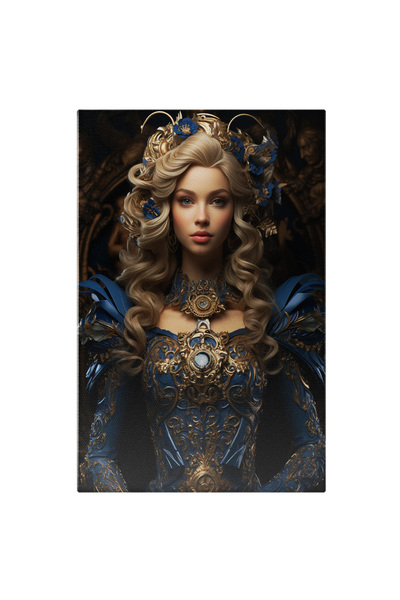 StoryGift Romania Tablou Canvas: Portret Feminin In Rochie Regala De Sarbatoare Albastra Cu Accente Aurite Si Co
