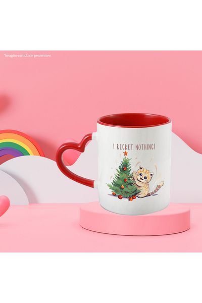 StoryGift Romania Mug with a kitten destroying the Christmas tree with the message "I regret nothing", Cra, Cu, STG