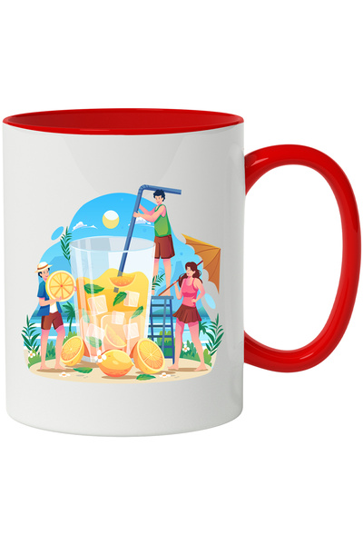 StoryGift Romania Cana Cu Limonada, Vara, Plaja, Umbrela, Pai, Gheta, Multicolor 330 Ml, Ceramica , Cu ,stg