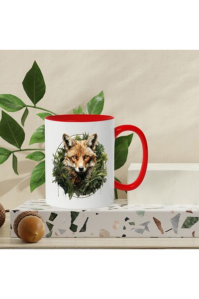 StoryGift Romania Mug With Fox, Leaves, Circle, Plants, Foliage, Wild Animal, Multicolor 330 ml,, With ,STG