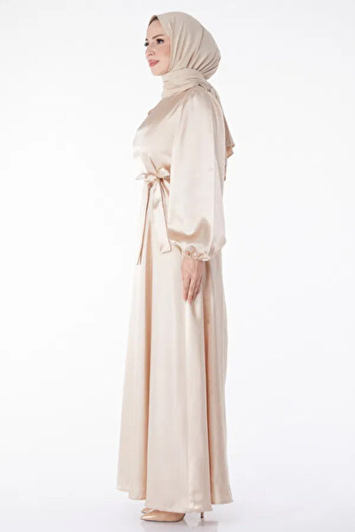 Butik Düz Bisiklet Yaka Kadın Kuşaklı Elbise