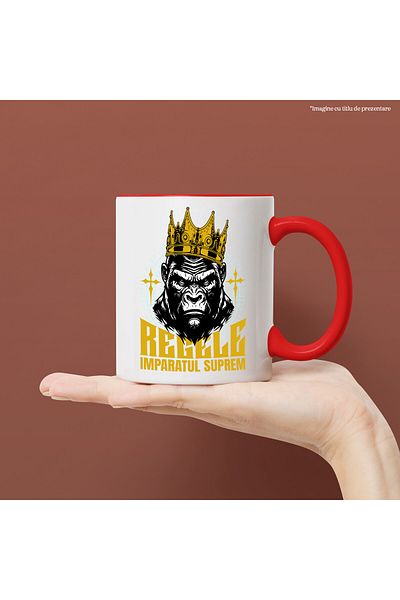 StoryGift Romania Gorilla Mug With Royal Crown Gold Text King Supreme Emperor, Motivation, With