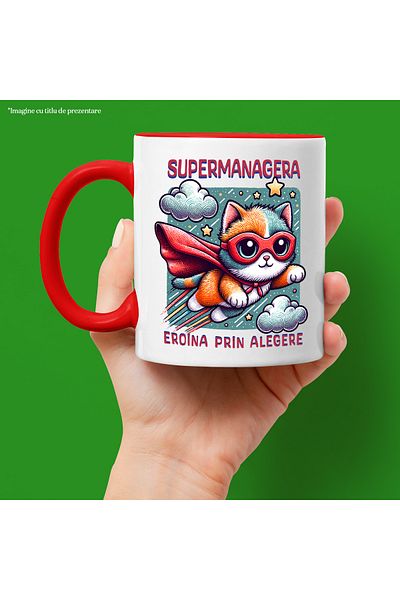 StoryGift Romania Super Manager Mug, Superhero, Heroine By Choice, 330ml, Ceramic with Red Handle, With, STG