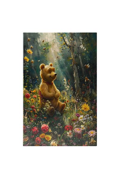 StoryGift Romania Tablou Canvas: Imaginea Unui Urs In Natura Cu Flori Colorate Ce Circula Cu Viteza - Fotogra