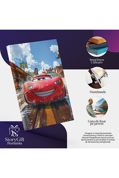 StoryGift Romania Tablou Canvas: Strada De Apa Pe Care Merge Fulger Mcqueen Cu Viteza Luminii, Masina Bucuroasa