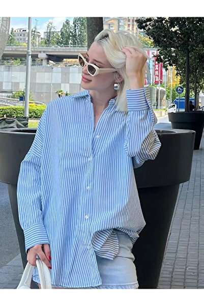 TRENDBUTİKOFFİCİAL Cămașă de damă cu dungi albastre