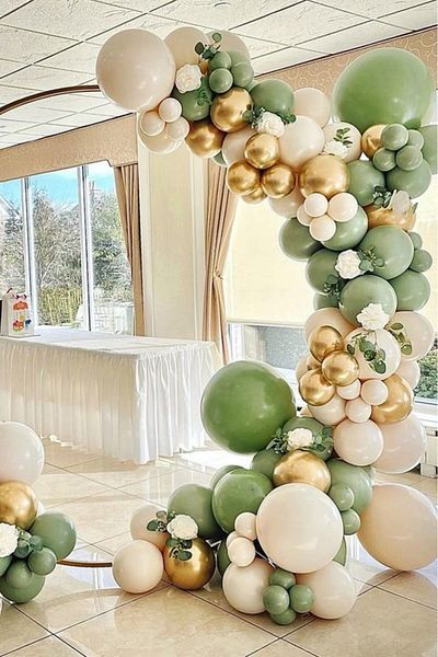 BeySüS Σετ αλυσίδας και αντλίας μπαλονιών Cream Eucalyptus White Gold Chrome 60 τεμαχίων