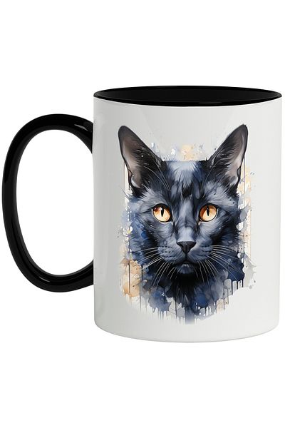 StoryGift Romania Mug With Cat, Whiskers, Ears, Watercolor, Illustration, Multicolor 330 ml, Wax, With