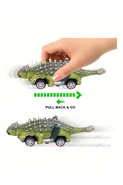 Yelajoy 6-piece dinosaur pull-back toy car set,safe and non-toxic,14 x 12.5 x 8.5 cm,for children aged 2-6
