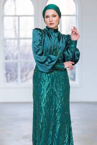 Marvella By Rasha فستان سيليست بلوم الحجري بأكمام منفوخة