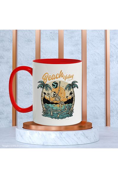 StoryGift Romania Mug With Message In English Beach Volley Club, Skeleton, Sunset, Ball, Multicolor 330, With ,STG