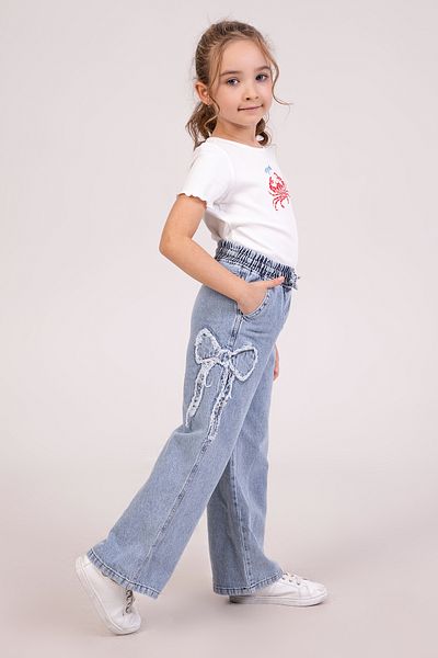 DMB BOYS & GIRLS Pantaloni de blugi pentru fete cu broderie cu stele - 8-9 ani |   Talie înaltă, picior lat