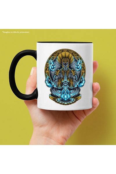 StoryGift Romania Mug With Altar, Flames, Fantasy, Helmet, Man, Deity, Multicolor 330 ml, Ceram, With ,STG