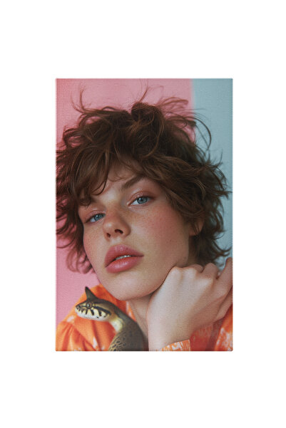 StoryGift Romania Tablou Canvas: Chip Tânăr Lângă Șarpe Și Fundal Bicolor- Ar...