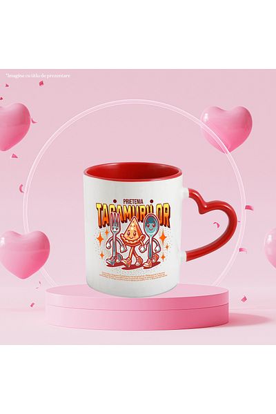 StoryGift Romania Mug spoon fork Friendship funny cutlery, 330ml, Ceramic with Heart Handle, With, STG