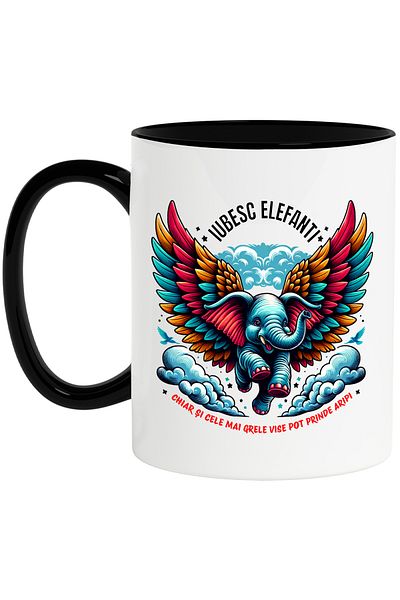 StoryGift Romania Elephant mug with wings I love elephants, children, big dreams, motivation, 330ml, Sky, With