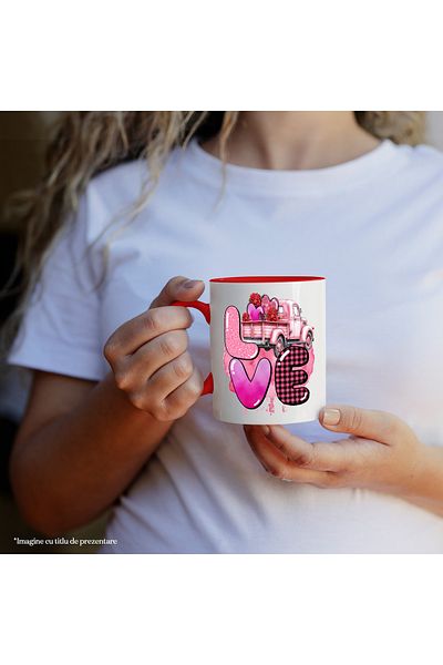 StoryGift Romania Mug with a car loaded with roses and hearts with the message "Love", Valenti, With,STG