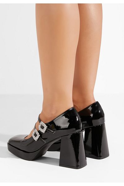 B T Shoes Pantofi Cu Toc Gros Elany Negri