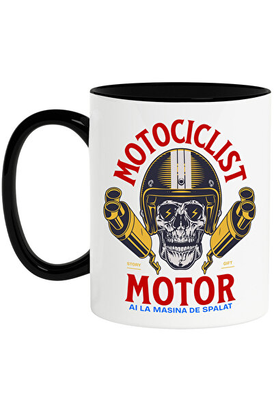 StoryGift Romania Cana Cu Craniu Uman Cu Casca Si Fulgere Motociclist Pasiune Mecanica Toba Esapam, Cu ,stg