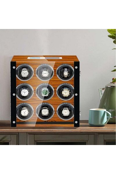 iUni Automatic Watch Winder Box, Luxury Watch Winder 9, Touchscreen, Brown