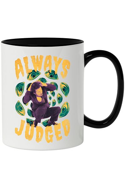 StoryGift Romania Mug With Message In English Always Judged, Eyes, Man, Costume, Multicolor 330 ml,, With