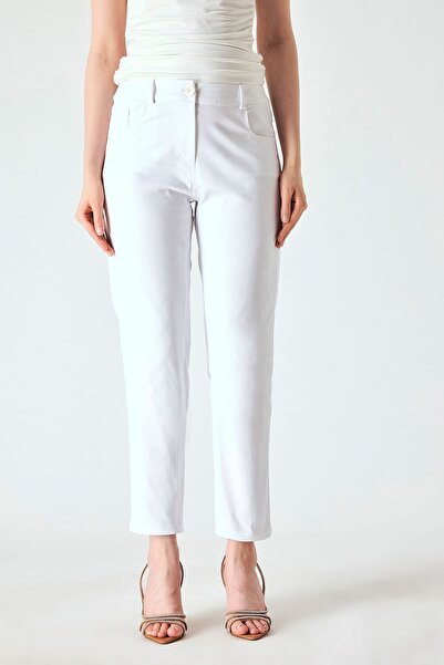 FEVER Tek düğmeli beyaz kot pantolon