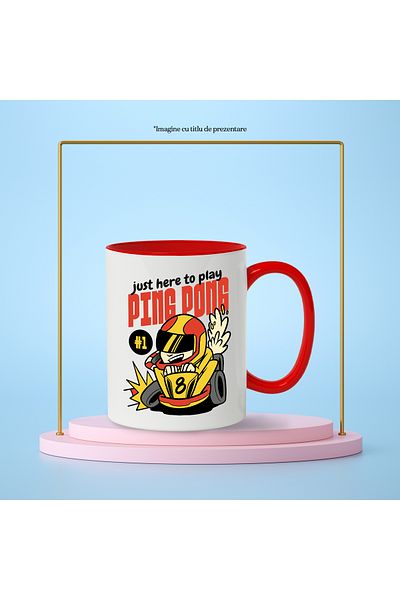 StoryGift Romania Mug With Message In English Just Here To Play Ping Pong, Race, Helmet, Multicolor 3, With ,STG