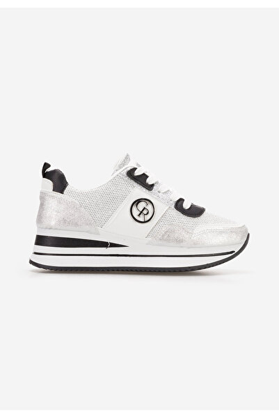 B T Shoes Stribrné dámské tenisky na klínku Zarida