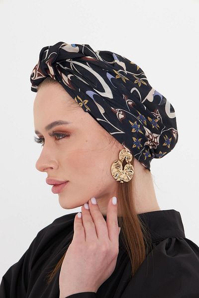 HÜRREM BONE Black Practical Ready-Made Hijab Bonnet Cut Fiber Retro Patterned 2409_01