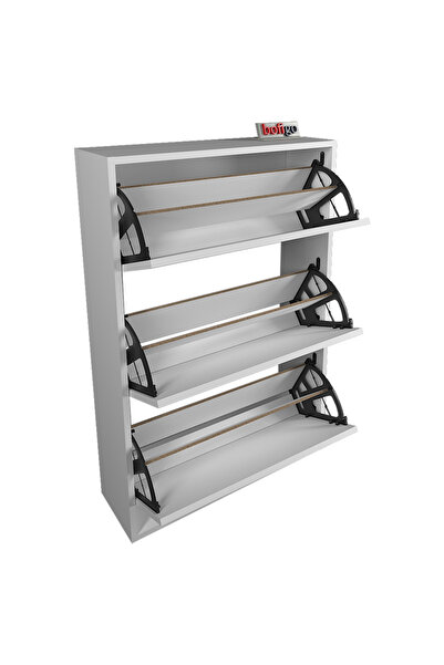 Bofigo Shoerack With 3 Flap Doors, Sliding Shelf Pull-out Drawers 3 Tier Shoerack White