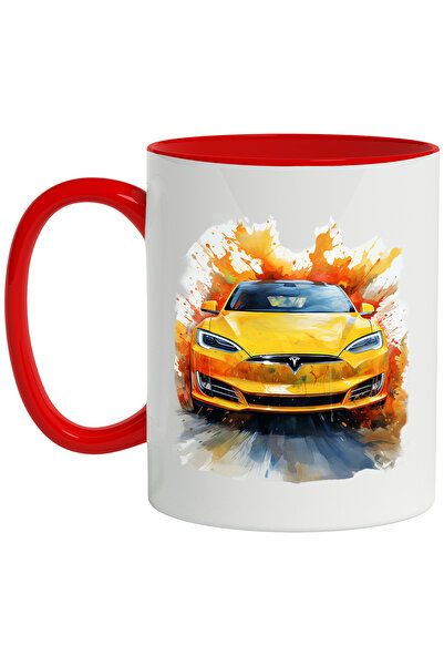 StoryGift Romania Cana Cu Masina, Brand, Tesla, Sosea, Watercolor, Logo, Mult...