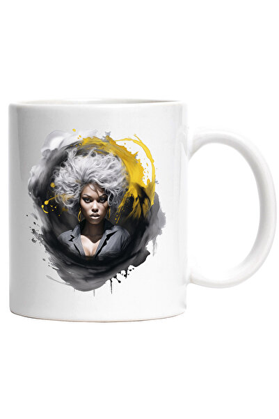 StoryGift Romania Cana Cu Femeie, Cercei, Camasa, Watercolor, Par Alb, Multic...