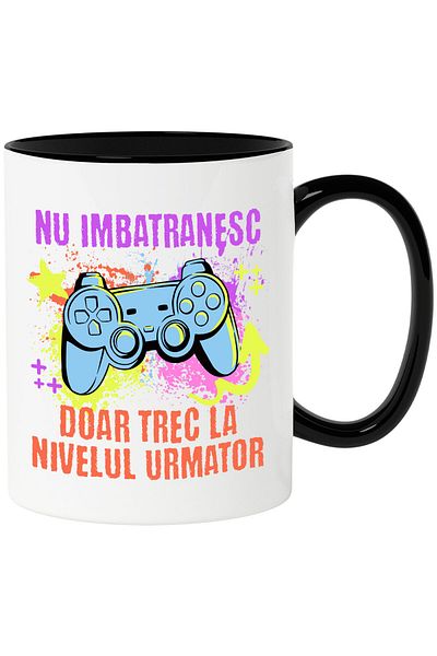 StoryGift Romania Mug with Video Game Controller Text I Don't Age I Just Go To The Next Level, C, With