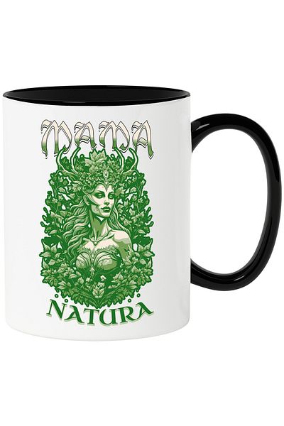 StoryGift Romania Cana Mama Natura Femeie Cu Coroana De Plante , 330ml, Ceramica Cu Maner Negru, Cu Man,stg