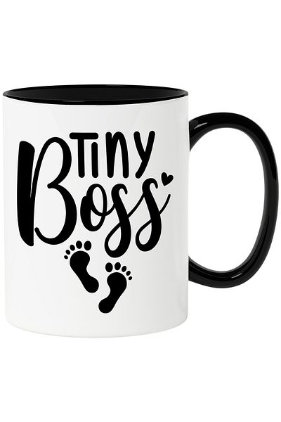 StoryGift Romania Mug with heart and footprints with the text "Tiny boss" - little boss baby with M, Cu