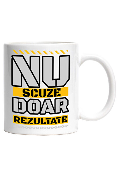 StoryGift Romania Cana Fara Scuze Doar Rezultate, Motivat, Gym, 330ml, Ceramic Cu Maner Alb, Cu Maner A,stg