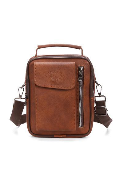 Newish Polo Men's Tan Leather Cover Shoulder and Hand Bag (17X22Cm)