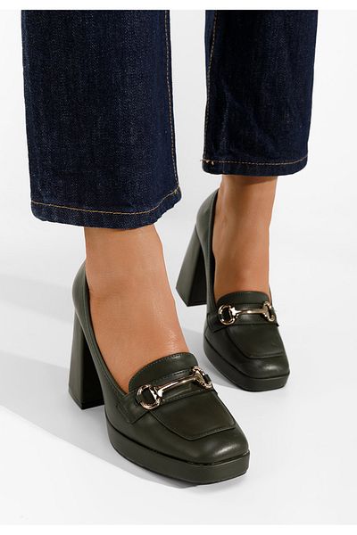 B T Shoes Madelyn green heeled loafers