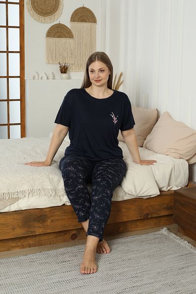 LİLA İÇ GİYİM Battal Viscose Short Sleeve Pajama Set