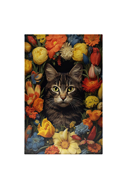 StoryGift Romania Tablou Canvas: Pisica Cu Multe Flori In Jur - Divers Colora...