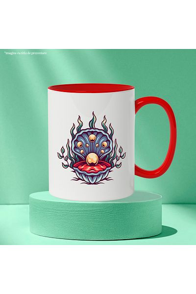 StoryGift Romania Mug With Pearls, Shell, Algae, Plants, Underwater, Leaves, Multicolor 330 ml, Wax, With