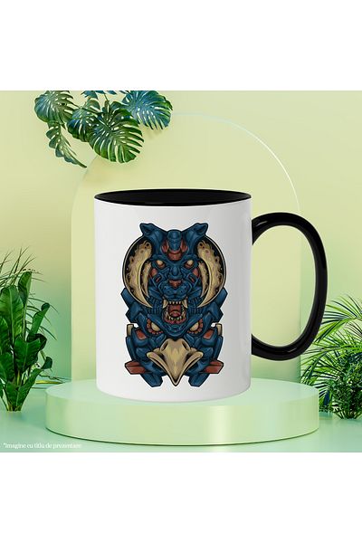 StoryGift Romania Mug With Totem, Mecha, Robot, Eagle, Tiger, Horns, SF, Multicolor 330 ml, Ceram, With ,STG