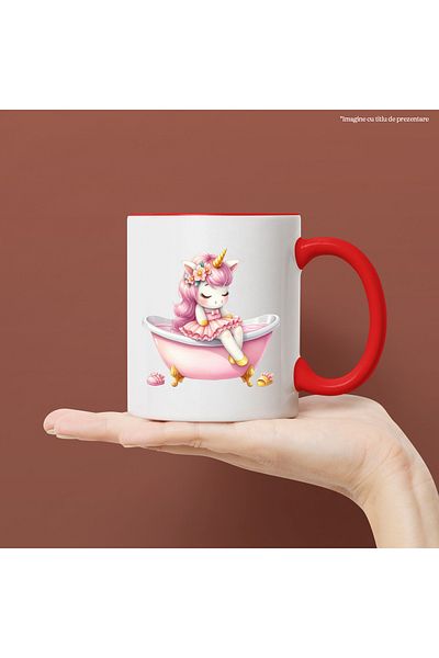 StoryGift Romania Mug with a sleepy unicorn, illustration, ballet dress, bathtub, bath, getting ready, With ,STG
