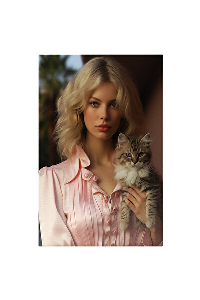 StoryGift Romania Tablou Canvas: Fata Blonda Care Tine O Pisicuta - Felina Fo...