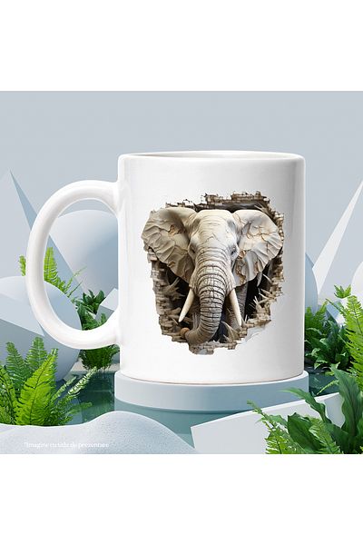 StoryGift Romania Cana Cu Elefant, Zid, Caramida, Pietre, Colti, Urechi, Multicolor 330 Ml, Cerami, Cu ,stg
