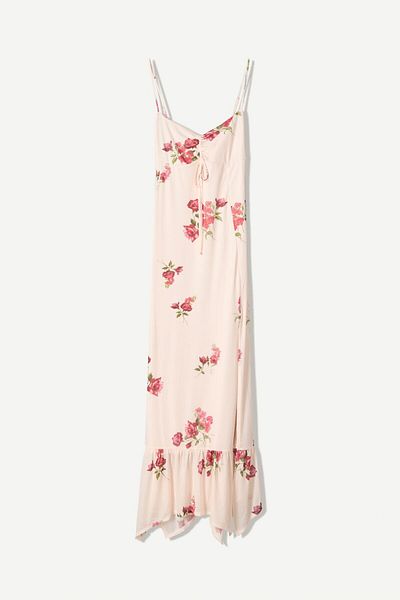 Bershka Printed strappy tulle midi dress