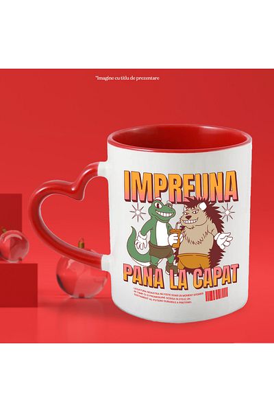 StoryGift Romania Friends Forever Mug Frog and Hedgehog Brothers, 330ml, Ceramic with Linen Handle, With ,STG