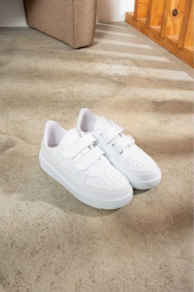 GAK RUN Pantofi unisex pentru copii, albi, cu velcro, comozi pentru zi cu zi