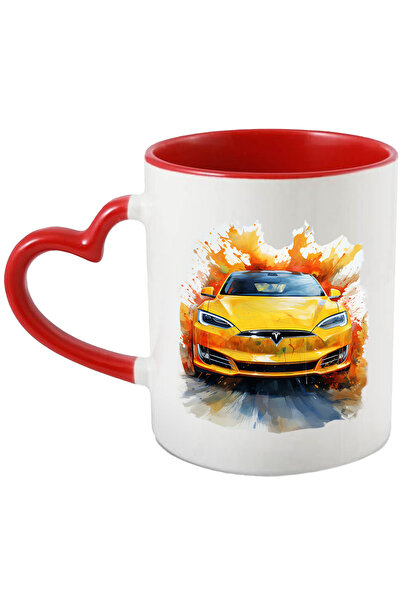 StoryGift Romania Cana Cu Masina, Brand, Tesla, Sosea, Watercolor, Logo, Mult...