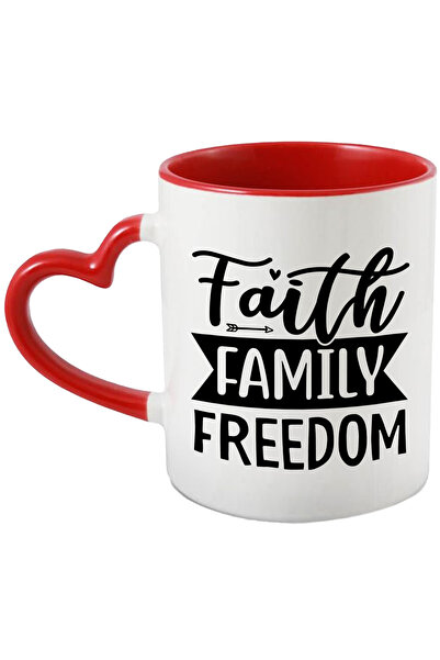 StoryGift Romania Cana Cu Inimioara Si Textul In Engleza "faith, Family, Free...